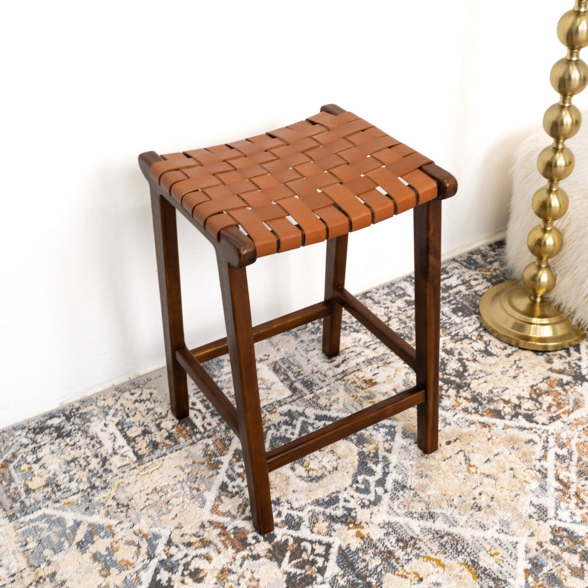James - Mid-Century Modern Genuine Leather Counter Stool