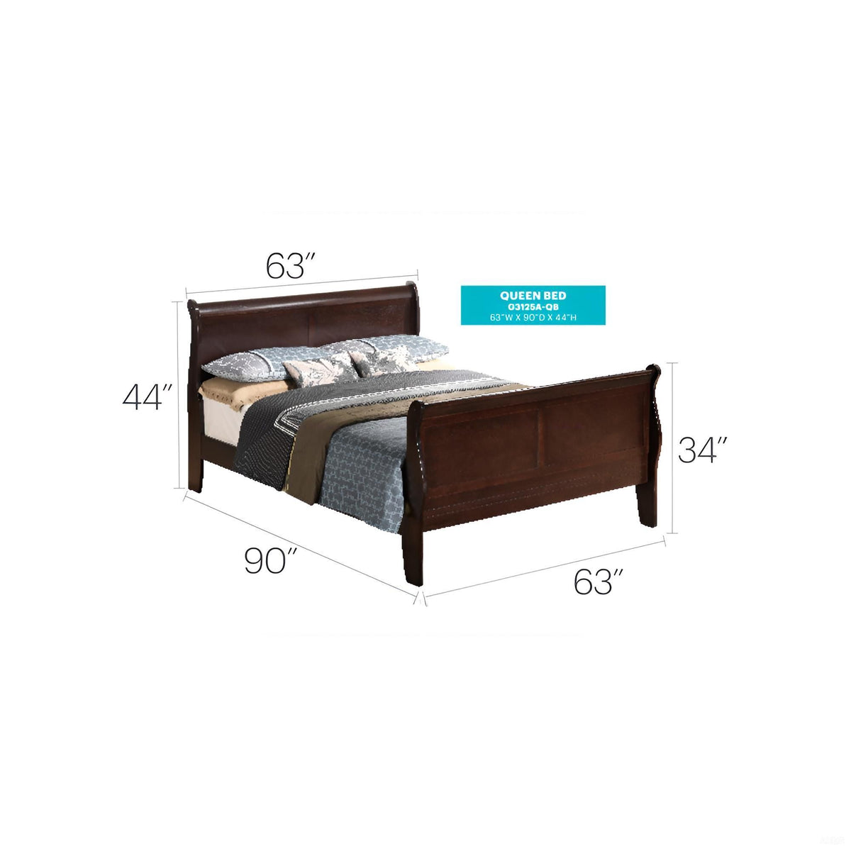 Louis Phillipe - Panel Sleigh Bed