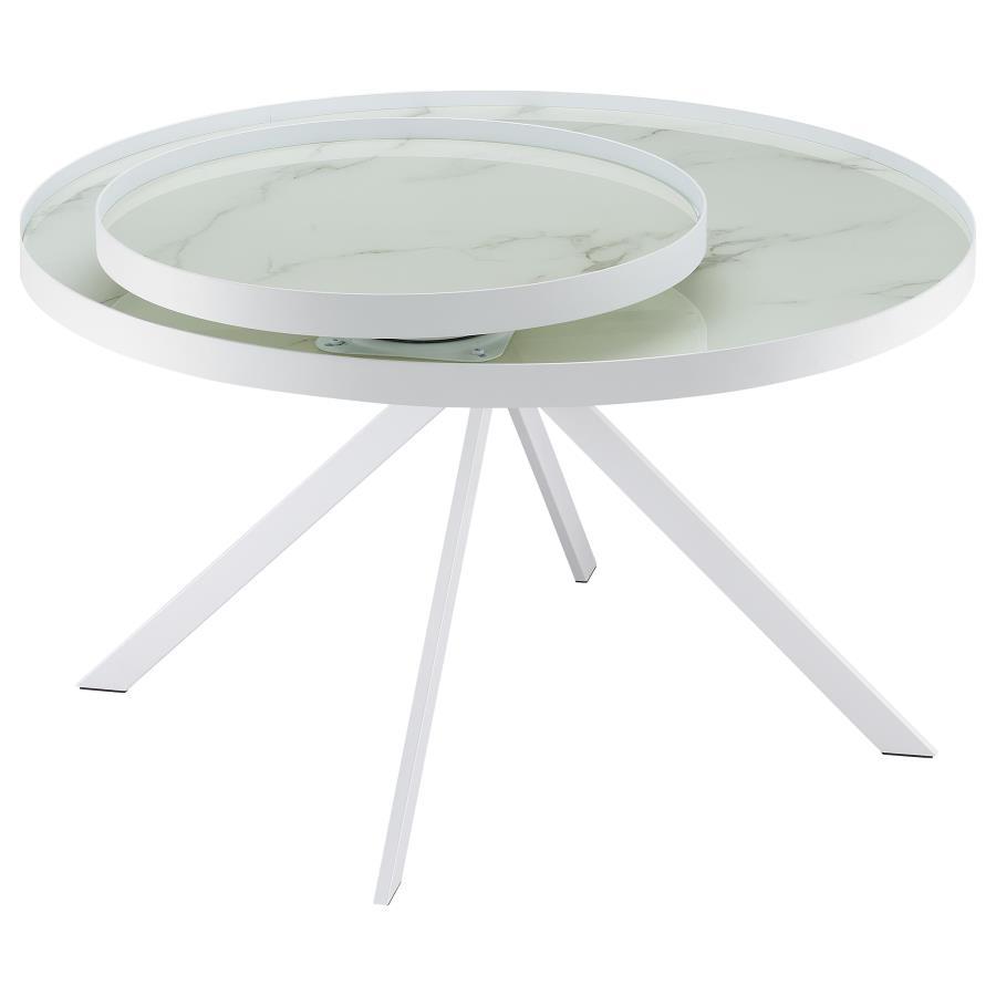 Briggs - Round Marble Printed Glass Top Coffee Table by Coaster Fine Furniture | Bel Furniture