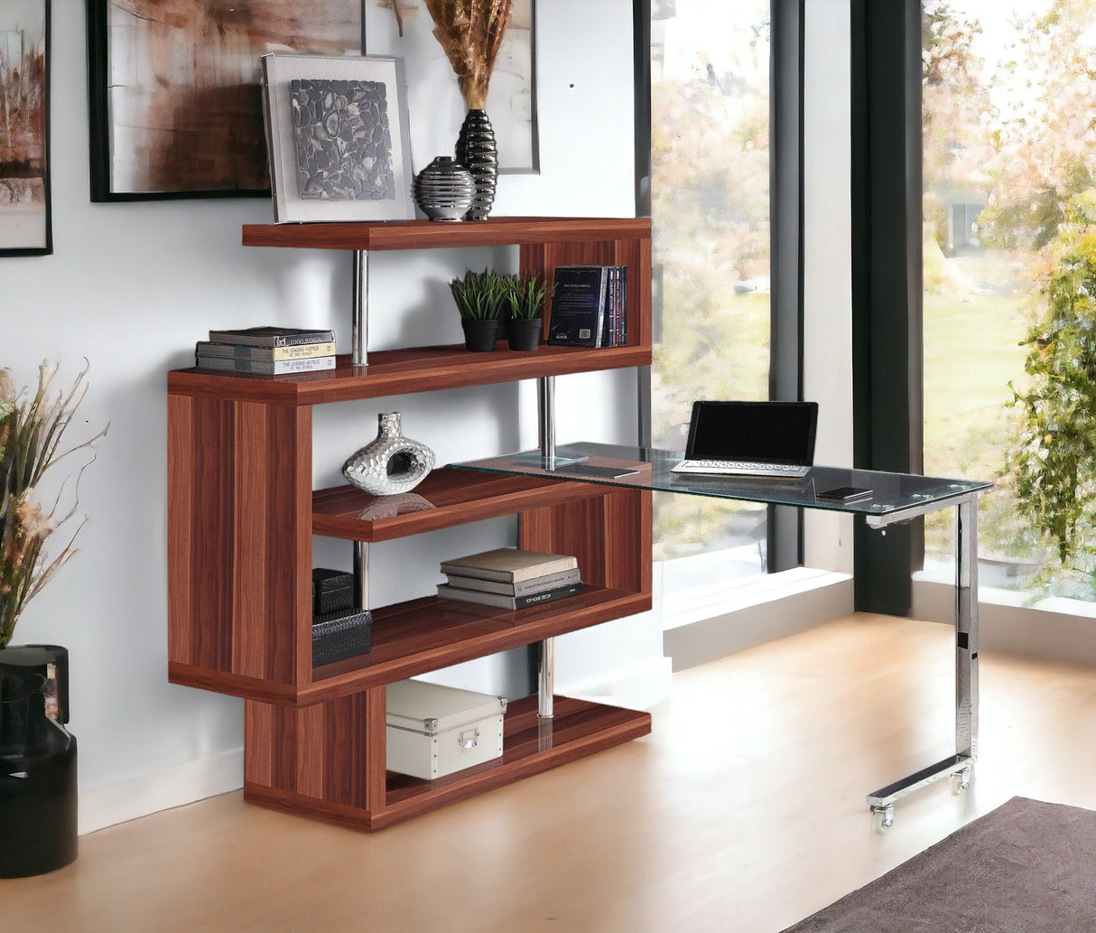 Buck II - Clear Glass, Chrome High Gloss Writing Desk With Shelf by Urban Nest | Bel Furniture