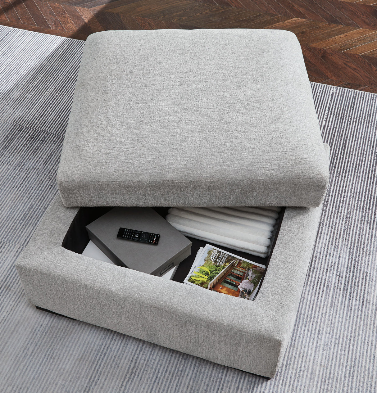 Gabyleigh - Nickel - Ottoman With Storage by Benchcraft® | Bel Furniture