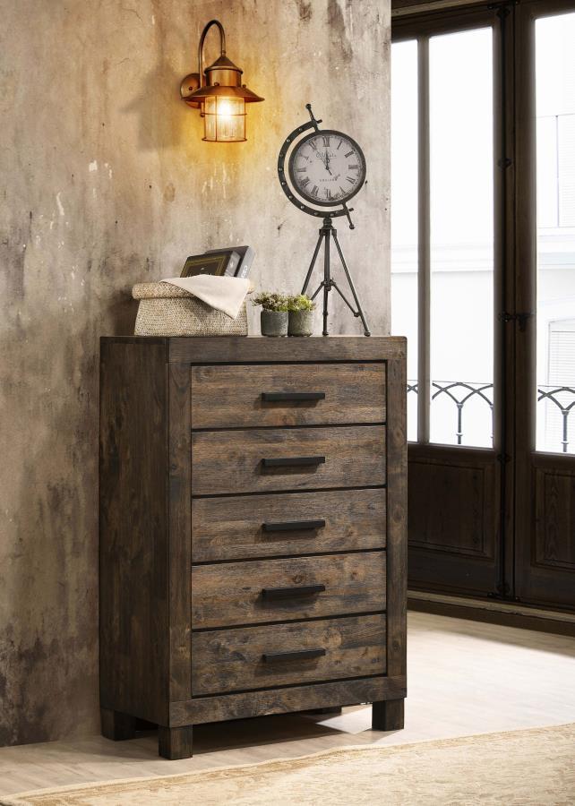 Woodmont - 5-Drawer Bedroom Chest - Rustic Golden Brown by CoasterEveryday | Bel Furniture