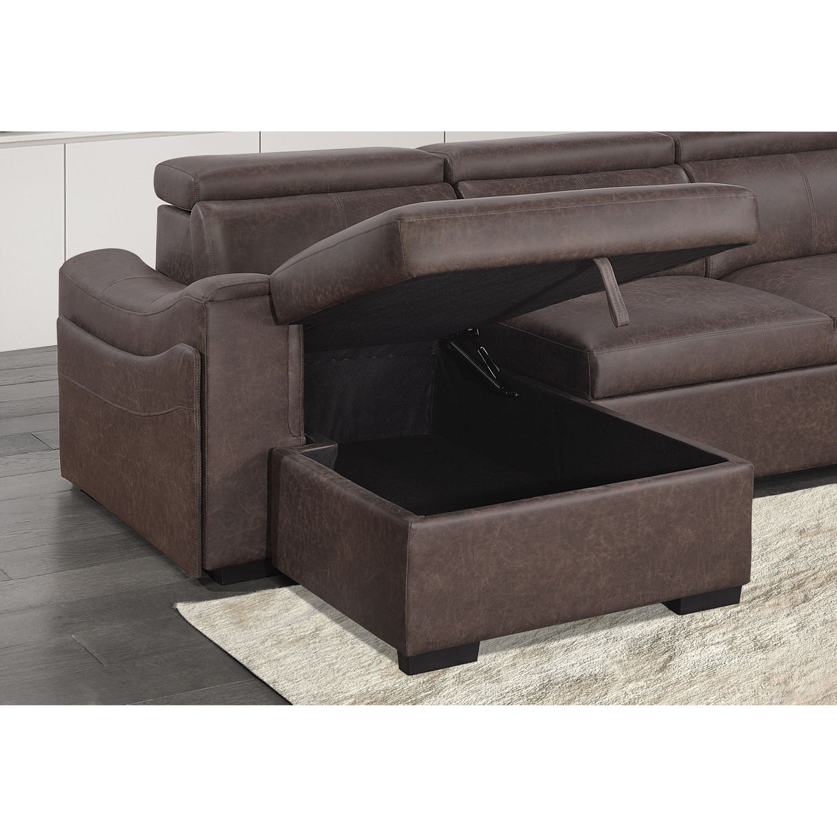 Bruno - Pull Out Complete Sofa Bed With Storage Chaise - Brown
