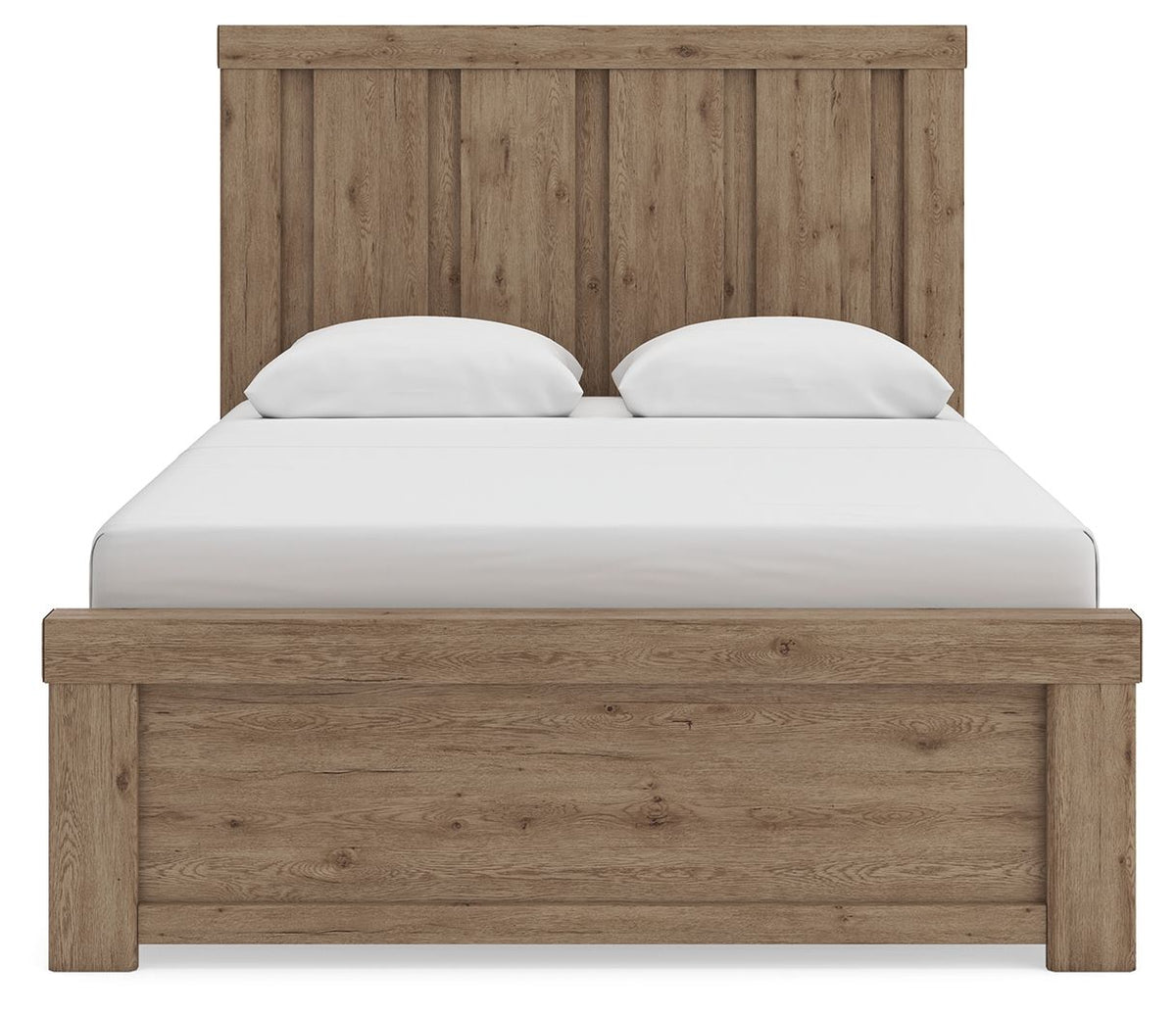 Oliandon - 3 Pc. - Queen Panel Bed, Dresser And Mirror - Light Brown