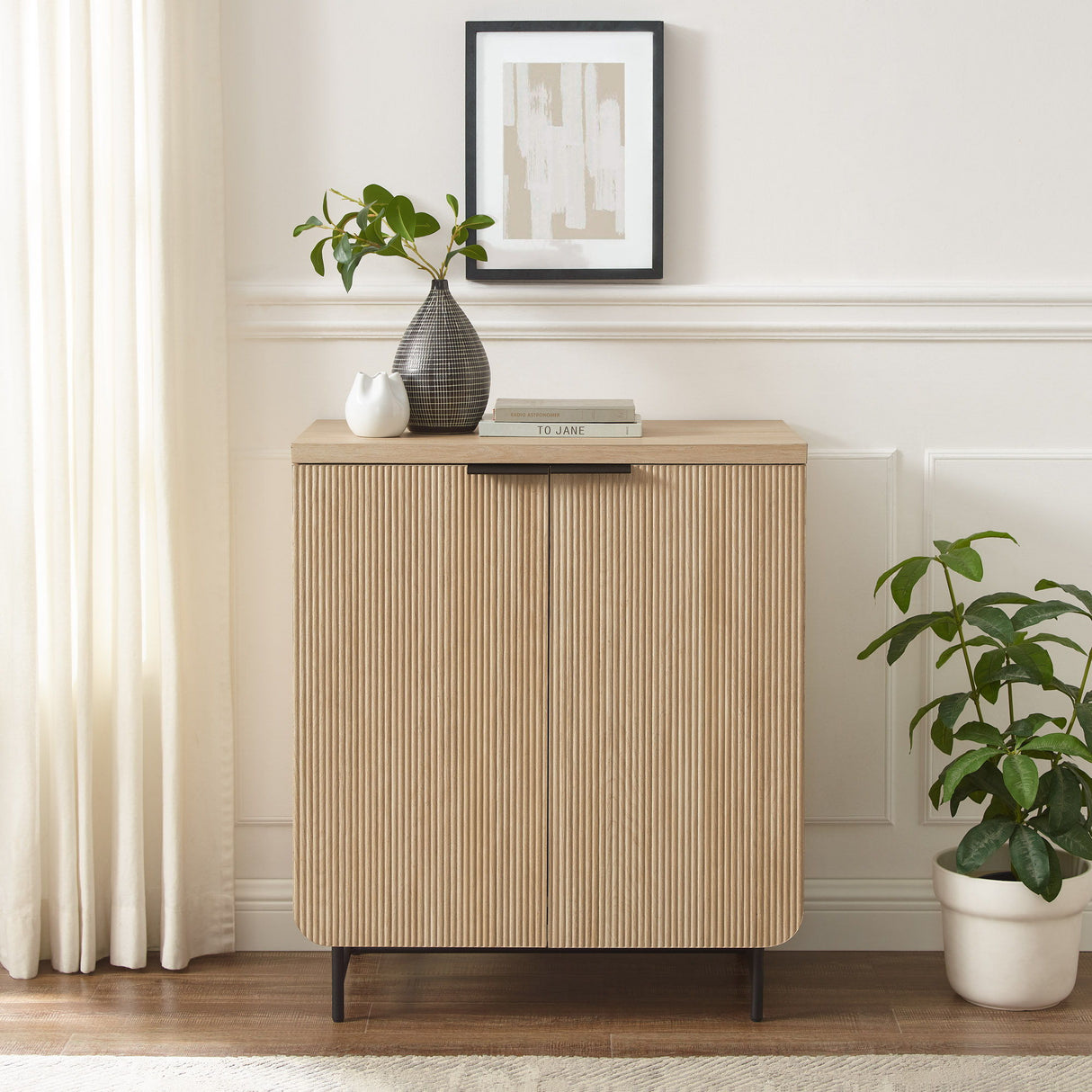 Modern Scandi Fluted Door Storage Console - Coastal Oak by Walker Edison | Bel Furniture