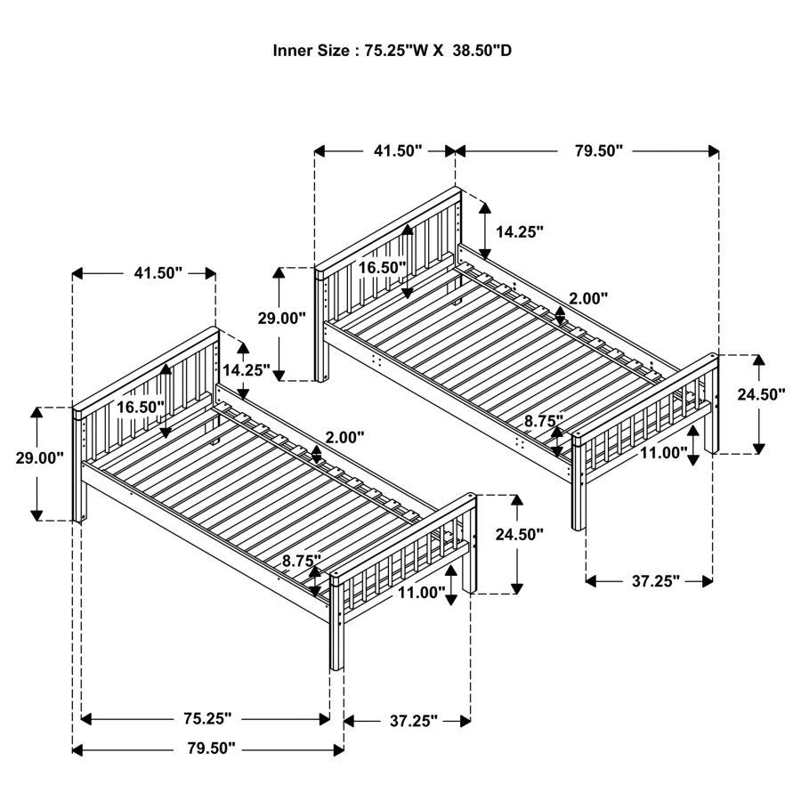 Dakota - Wood Twin Over Twin Bunk Bed - Natural by Coaster Fine Furniture | Bel Furniture