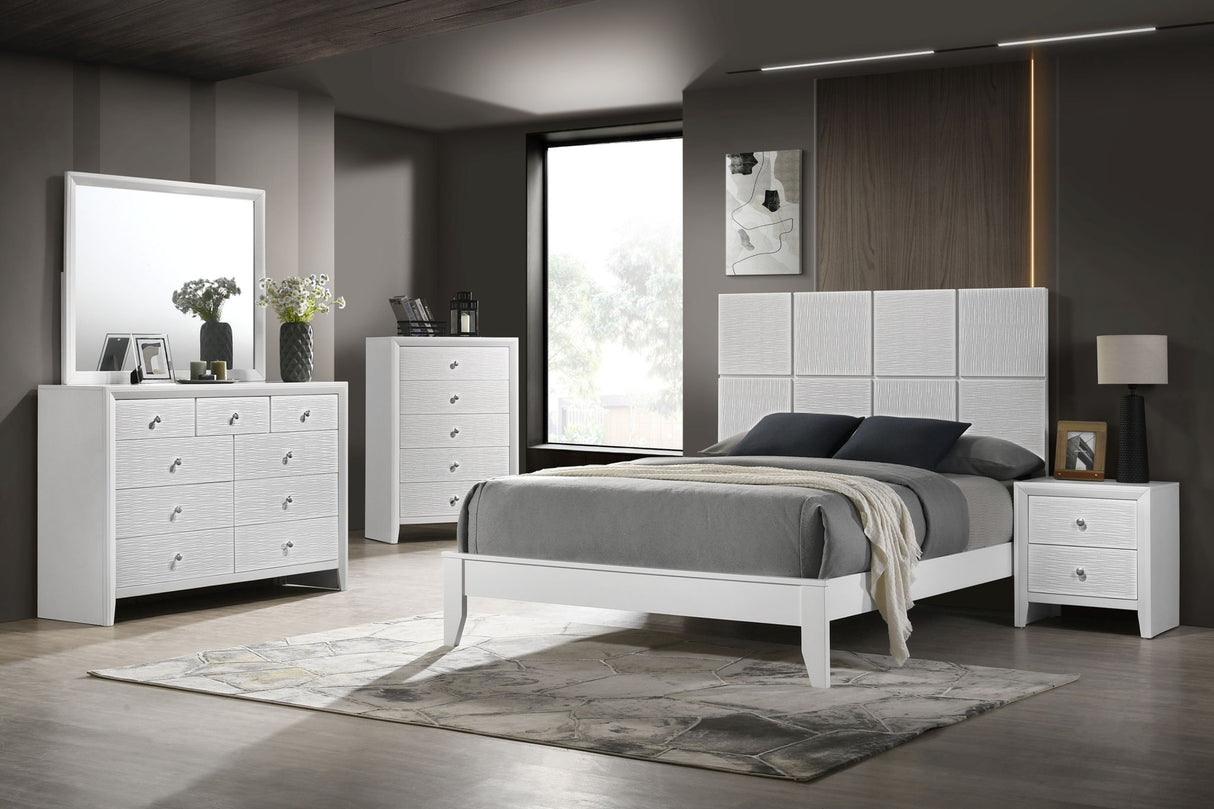 Denker - Bedroom Set White 5 Pc. Bed, Dresser, Mirror, Chest, Nightstand by Crown Mark | Bel Furniture