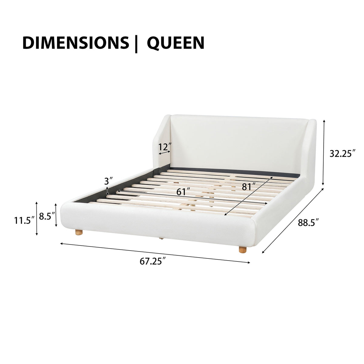 Modern Upholstered Bed Frame With Wingback Headboard