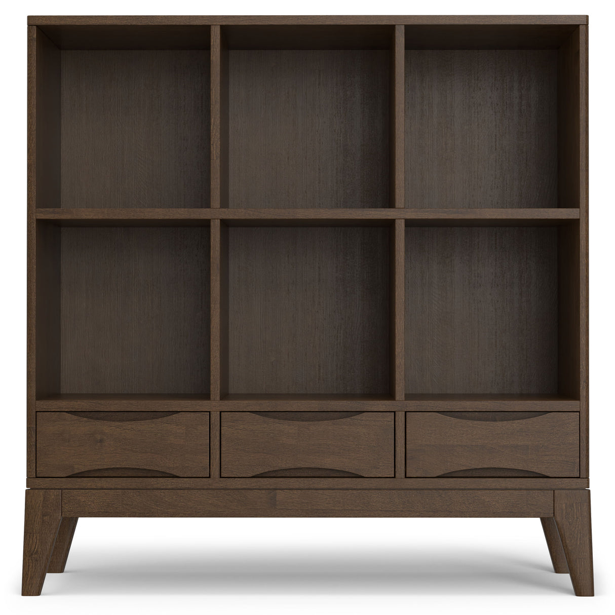 Harper - Low 6 Cube Storage With Drawers - Walnut Brown by Simpli-Home | Bel Furniture