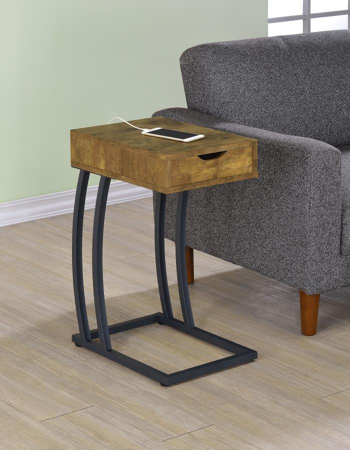 Troy - 1-Drawer C-Shaped Side Table Power Outlet by CoasterEssence | Bel Furniture