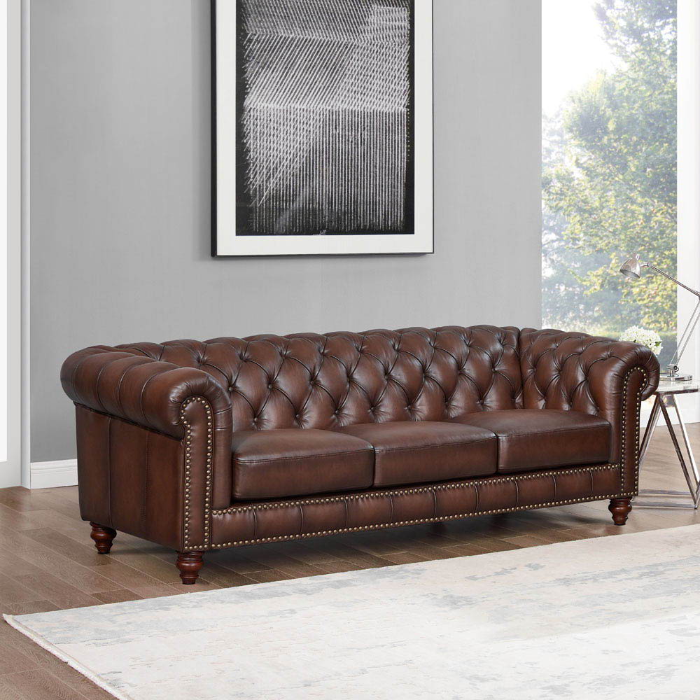 Alton Bay-Top Grain Leather Sofa Couch - Brown by Hydeline Furniture | Bel Furniture
