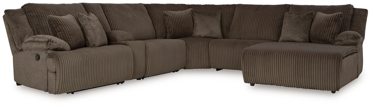 Top Tier - Reclining Sectional Dark Brown 6 Pc. Right Arm Facing Chaise Reclining Sectional by Signature Design by Ashley® | Bel Furniture