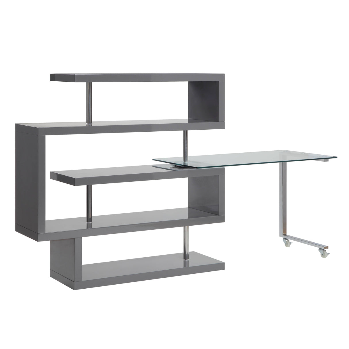 Buck II - Clear Glass, Chrome High Gloss Writing Desk With Shelf by Urban Nest | Bel Furniture