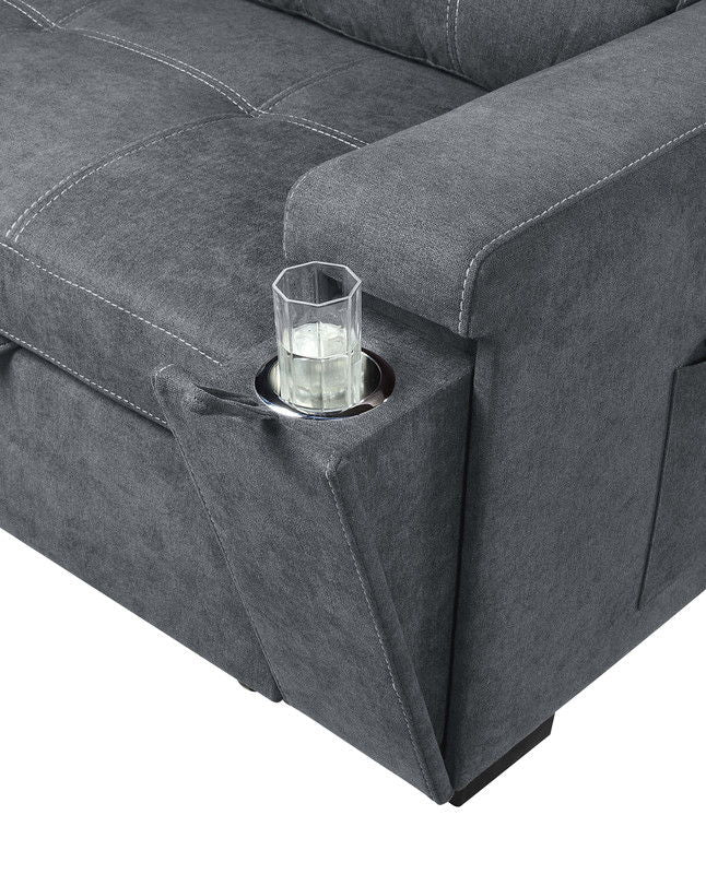 Toby - Woven Fabric Reversible Sleeper Sectional Sofa With Storage Chaise Cup Holder Charging Ports And Pockets by Lilola Home | Bel Furniture