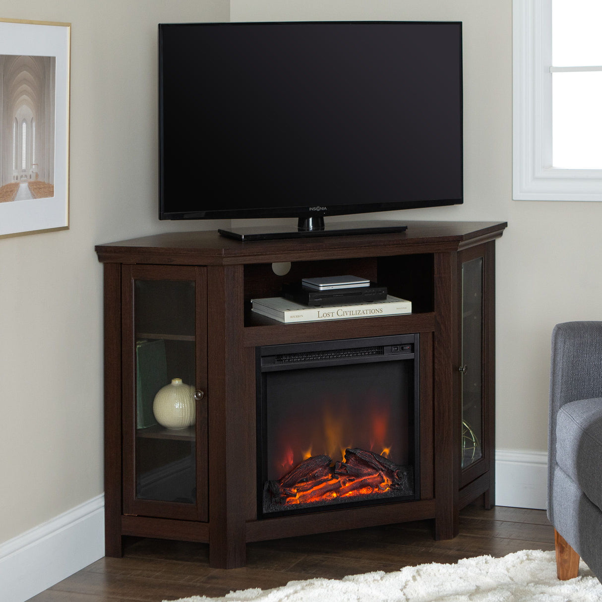 Classic Glass Door Fireplace TV Stand For Tvs Up To 55" by Walker Edison | Bel Furniture