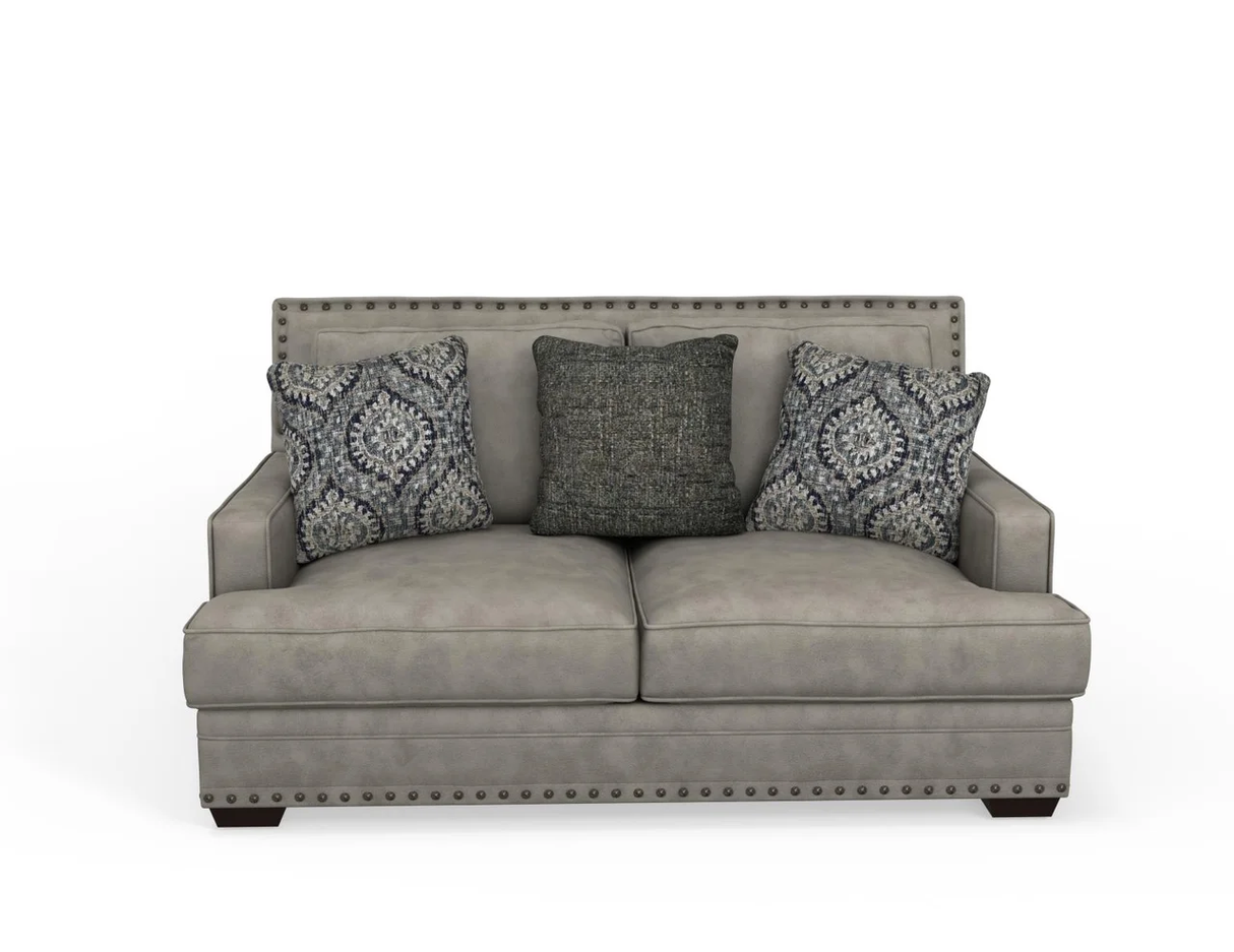 Transitional Gray 2 Piece Sofa and Loveseat Set with Nailhead Trim