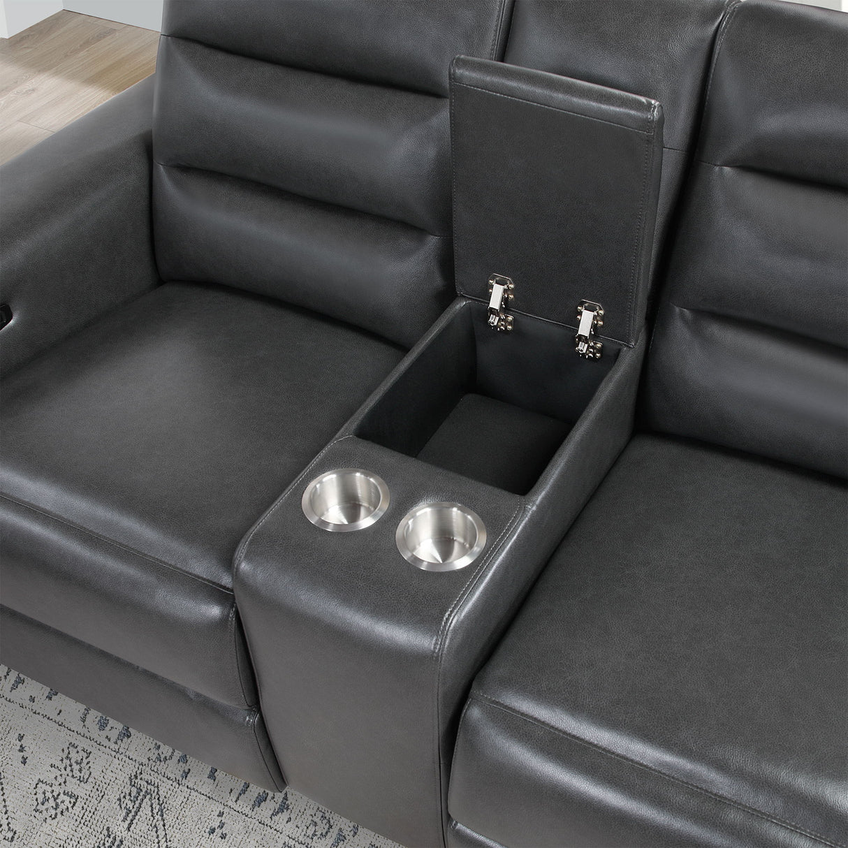 Yamein - Power Reclining Loveseat With Bookcase Arms And LED Lights - Charcoal