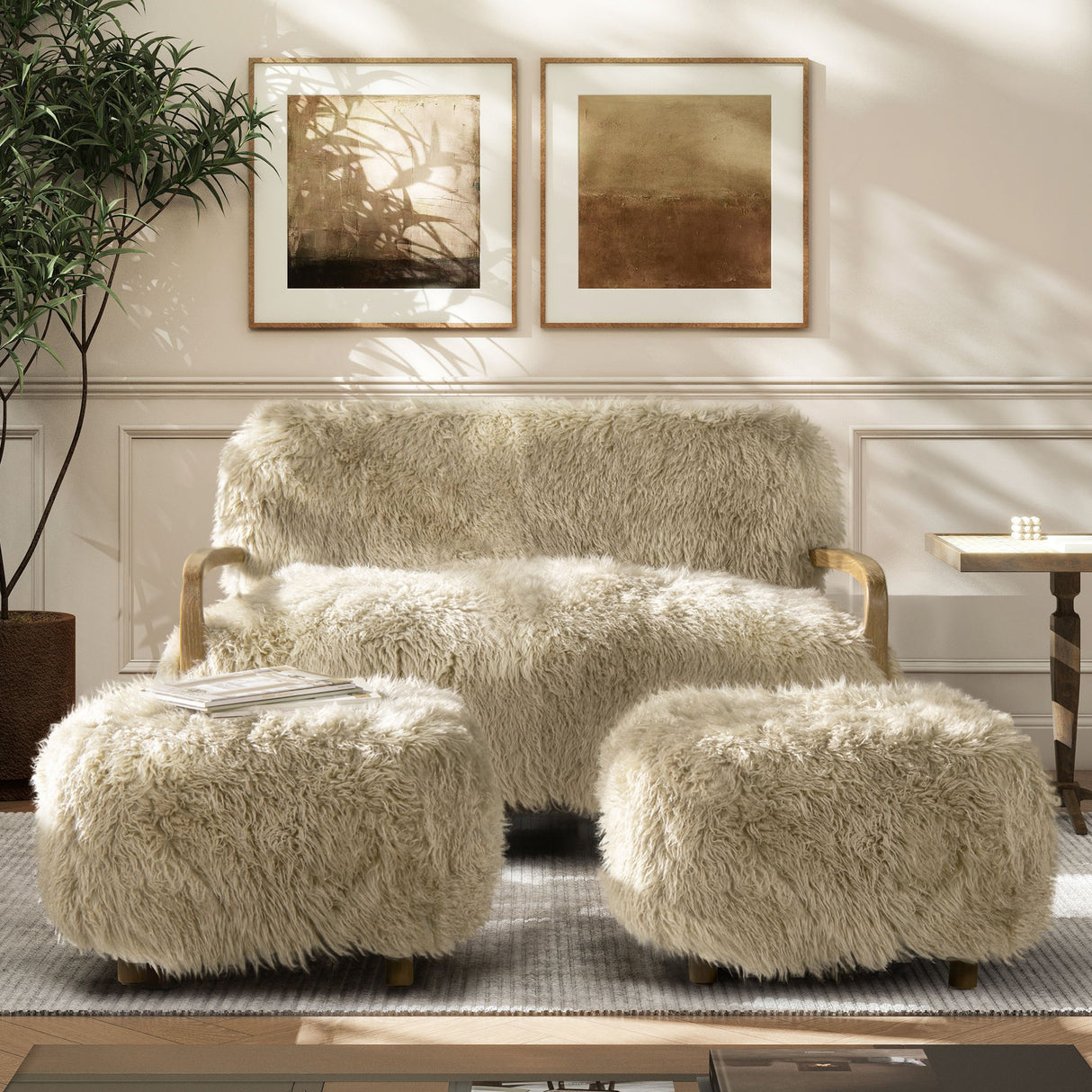 Enchante - Sheepskin Accent Loveseat - Taupe / Natural by Jennifer Taylor Home | Bel Furniture
