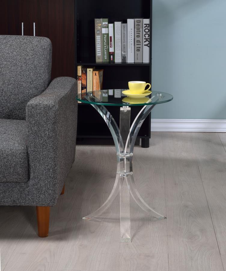 Laning - Round Glass Top Acrylic Side Table - Clear by CoasterEveryday | Bel Furniture