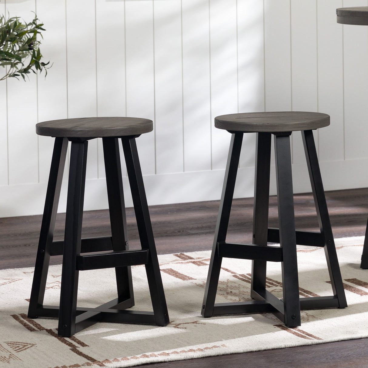 Rustic Distressed Round Dining Stool by Walker Edison | Bel Furniture