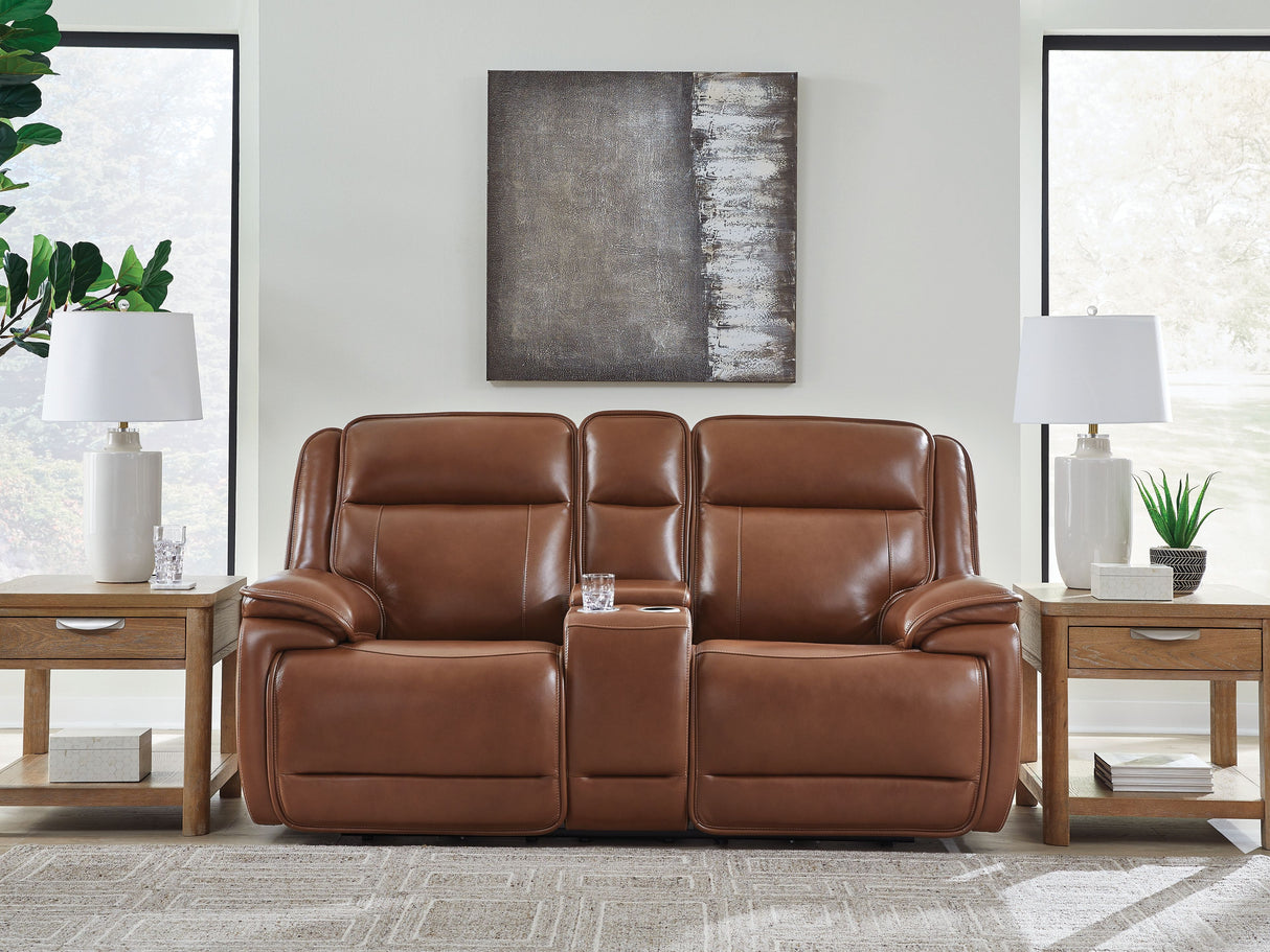 Healy Pier - Chocolate - Power Reclining Loveseat With Console / Adj Headrest by Signature Design by Ashley® | Bel Furniture