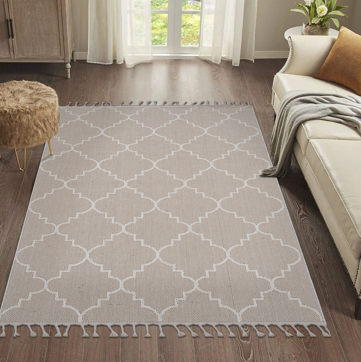 Guros - 4' X 6' Trellis Indoor / Outdoor Area Rug - Ivory by Naar Rug | Bel Furniture