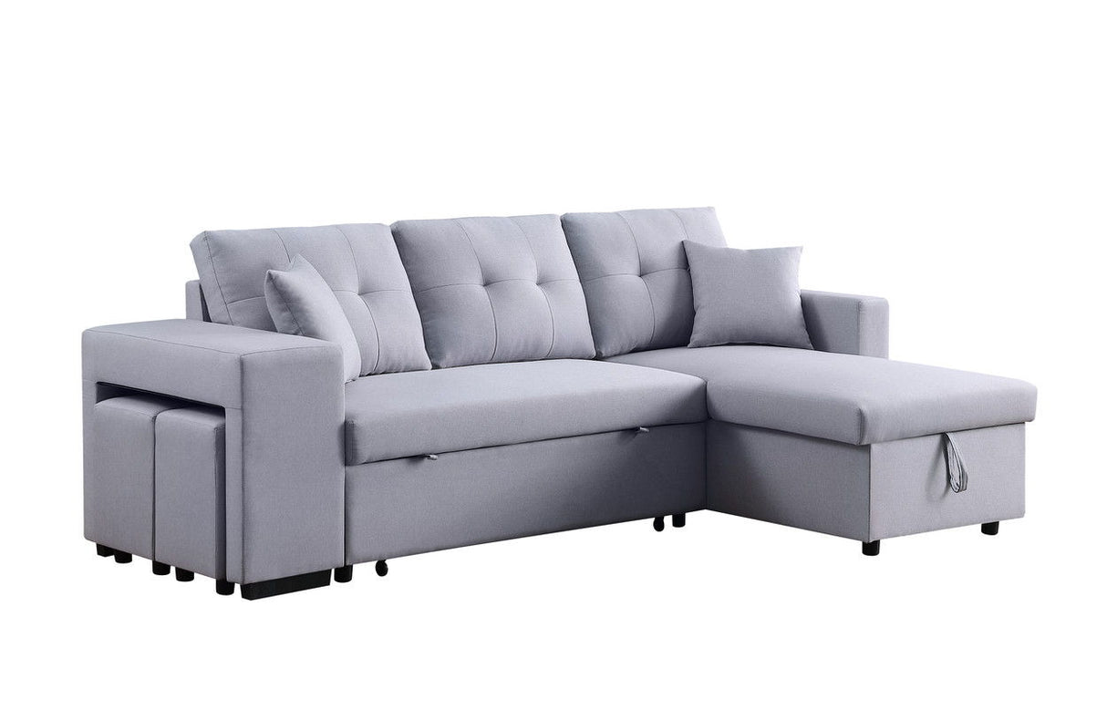 Dennis - Linen Fabric Reversible Sleeper Sectional With Storage Chaise And 2 Stools by Lilola Home | Bel Furniture