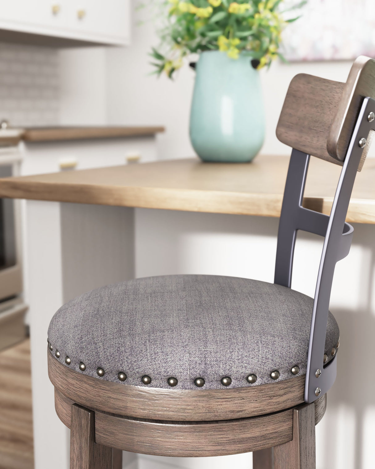 Caitbrook - Gray - UPH Swivel Barstool by Signature Design by Ashley® | Bel Furniture