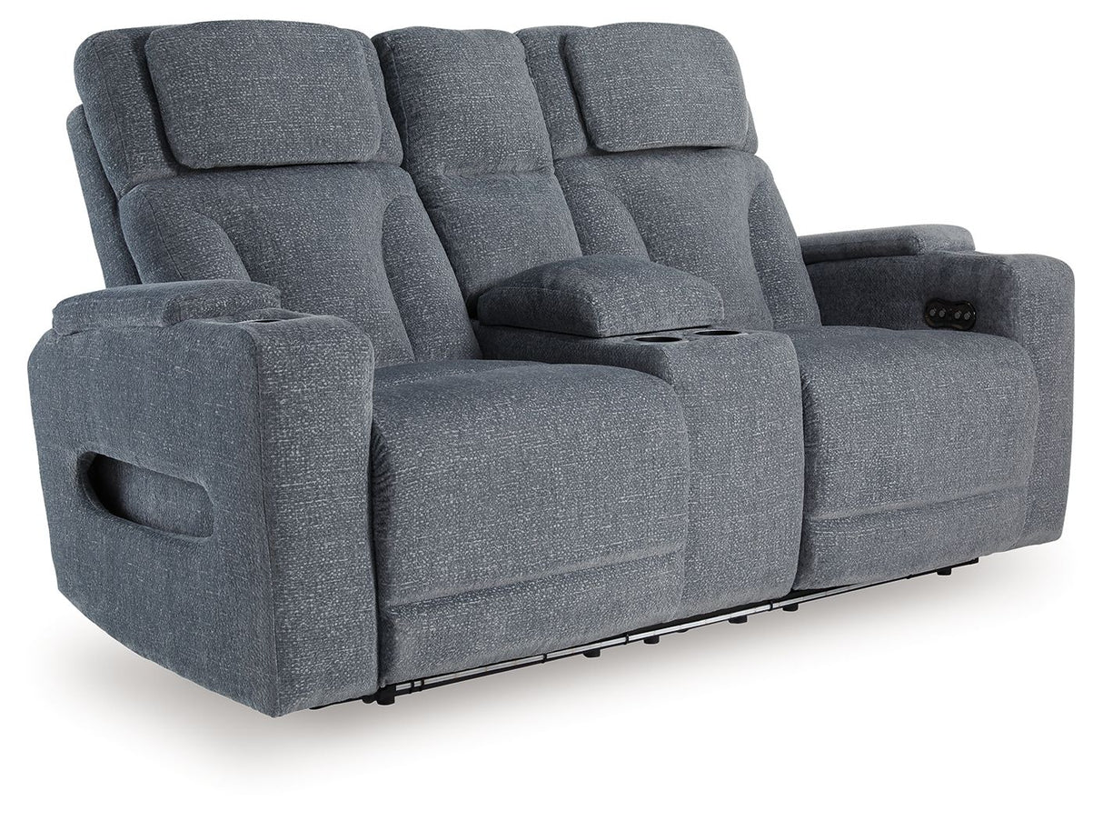 Studio Cave - Steel - Power Reclining Loveseat with Console by Signature Design by Ashley® | Bel Furniture