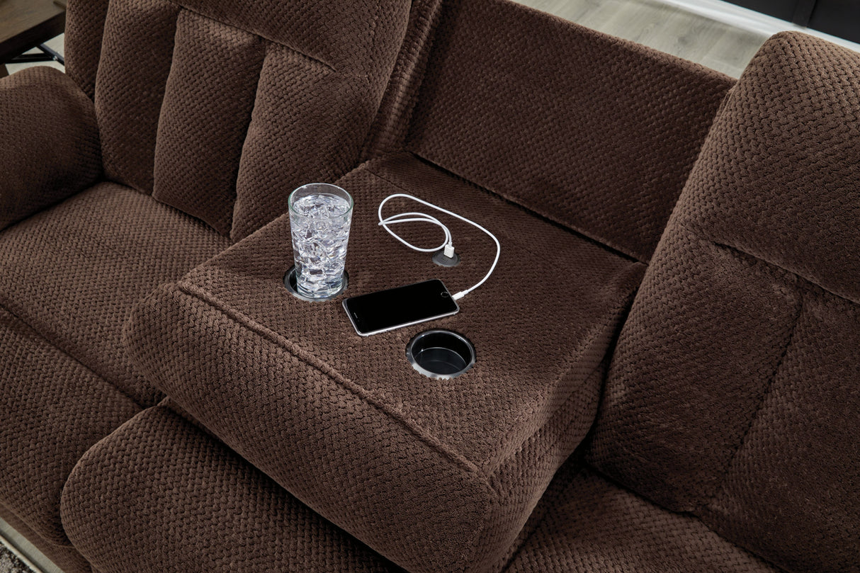 Free Wake - Chocolate - Reclining Power Sofa With Drop Down Table by Signature Design by Ashley® | Bel Furniture