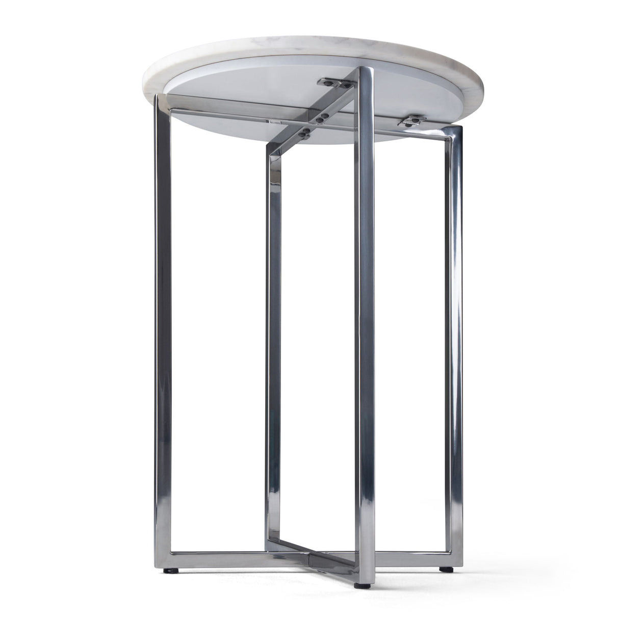 Marsden - Side Table With Polished Stainless Steel Base - White / Silver by Simpli-Home | Bel Furniture