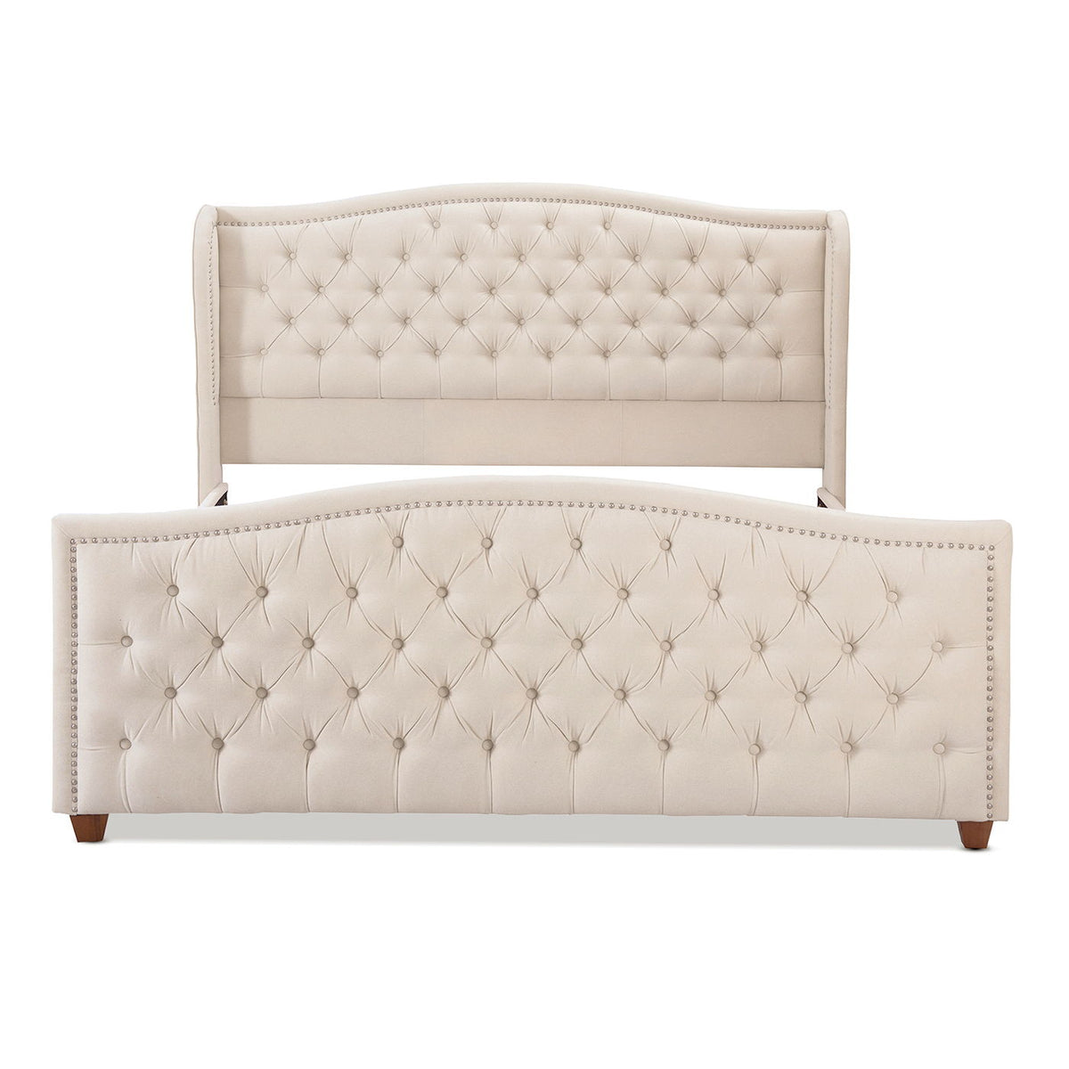 Marcella - King Upholstered Shelter Headboard Bed Set - Beige