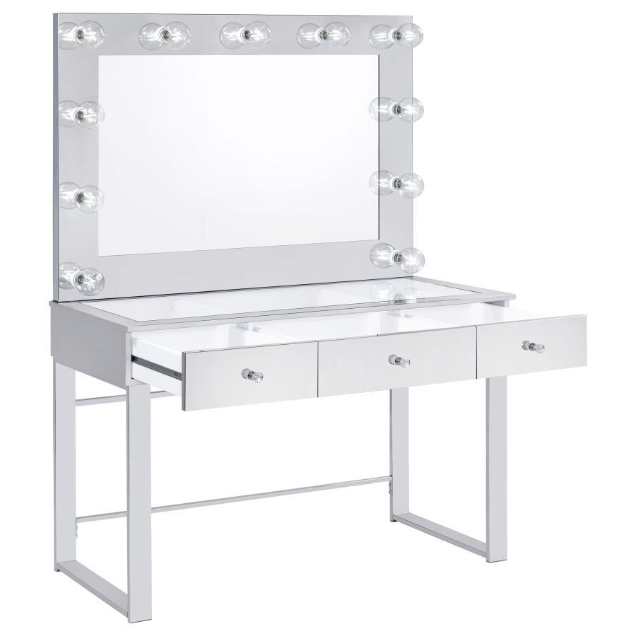 Umbridge - 3-Drawer Vanity Set With Lighting - Chrome And White by CoasterEssence | Bel Furniture