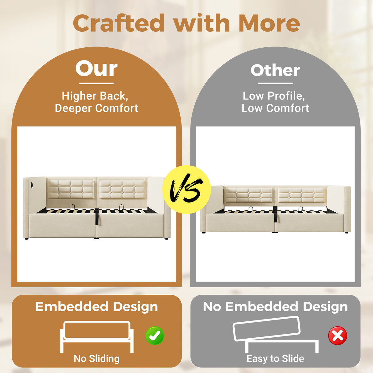 Upholstered Hydraulic Storage Daybed With USB & Type C Charging