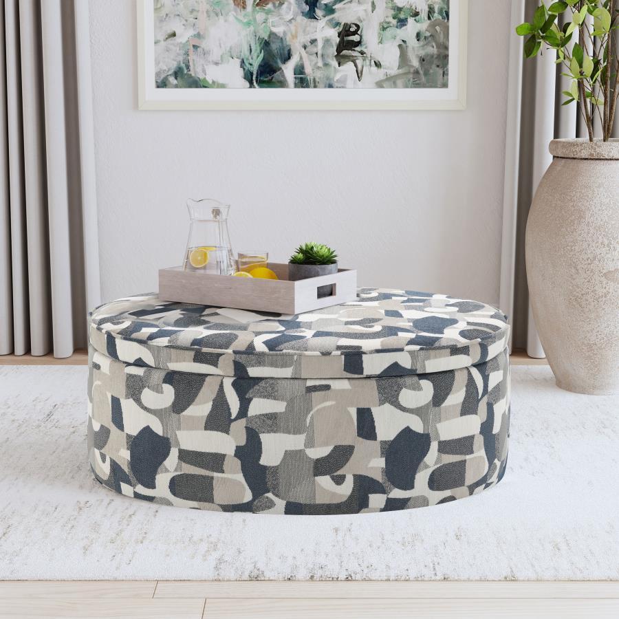 Tomkins - Oval Upholstered Storage Ottoman - Indigo Blue by Coaster Fine Furniture | Bel Furniture