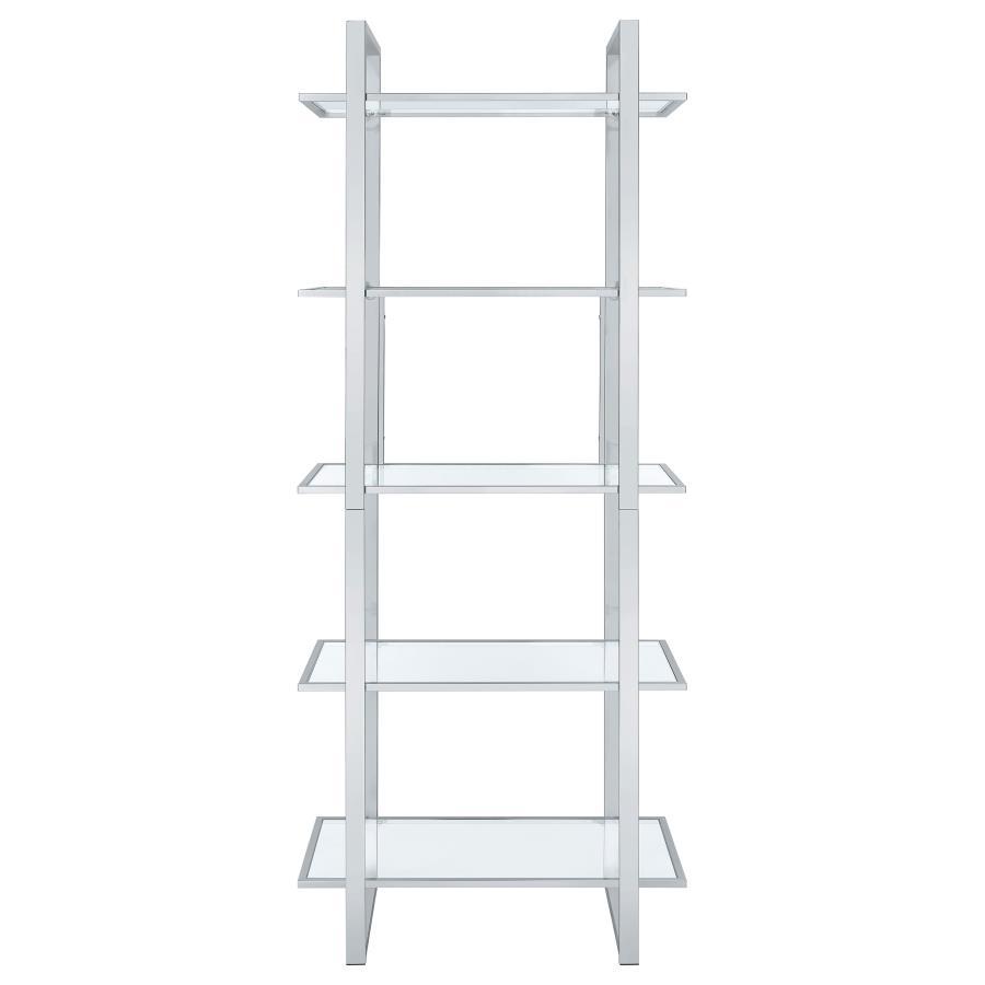Hartford - 5-Shelf Glass Bookshelf - Chrome by CoasterEssence | Bel Furniture