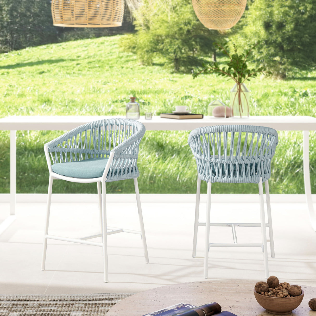 Maiden - Patio Counter Stool Sunproof Olefin (Set of 2) by Jennifer Taylor Home | Bel Furniture