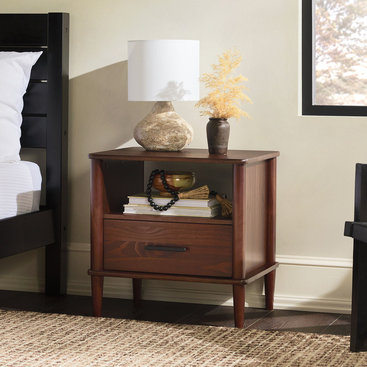 Transitional Solid Wood Spindle Nightstand by Walker Edison | Bel Furniture
