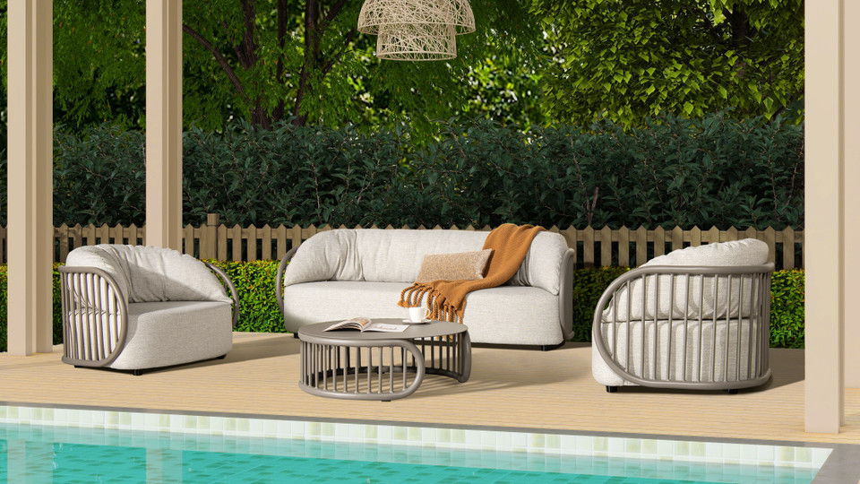 Harper - Indoor/Outdoor Modern Round Coffee Table - Geige Taupe Aluminum by Jennifer Taylor Home | Bel Furniture