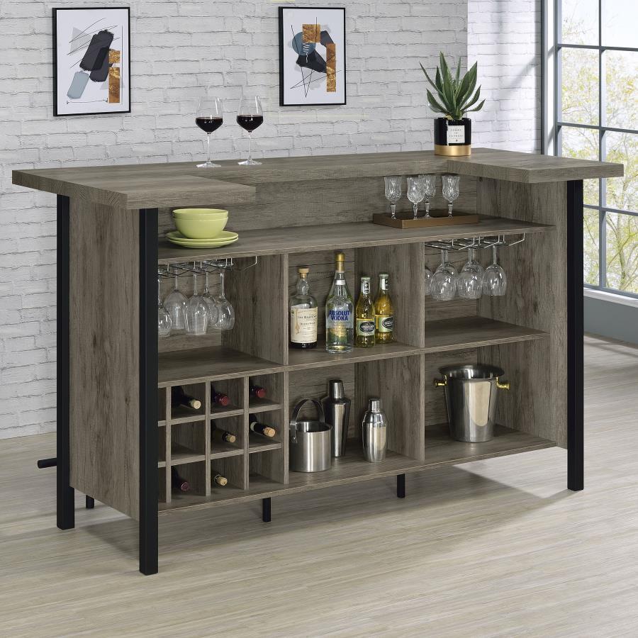 Bellemore - Freestanding Home Bar Wine Cabinet - Gray Driftwood by CoasterEssence | Bel Furniture