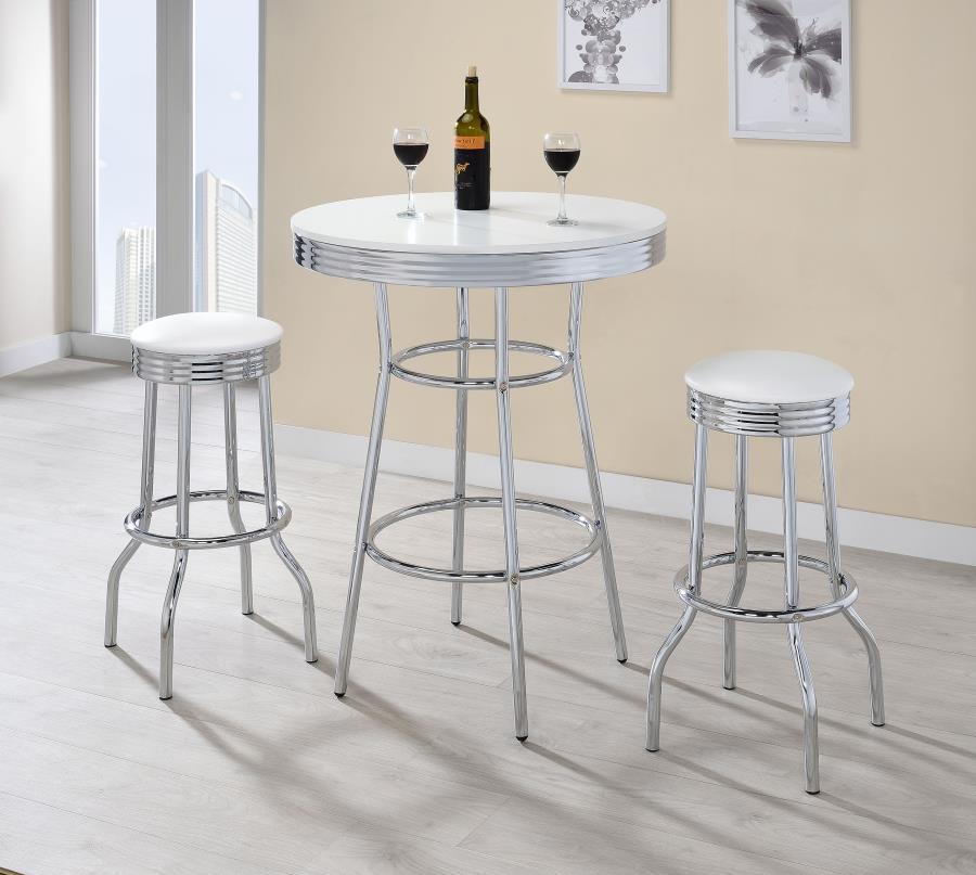 Retro - 3 Pieces Round 1950s Bistro Pub Bar Table Set White by Coaster Fine Furniture | Bel Furniture