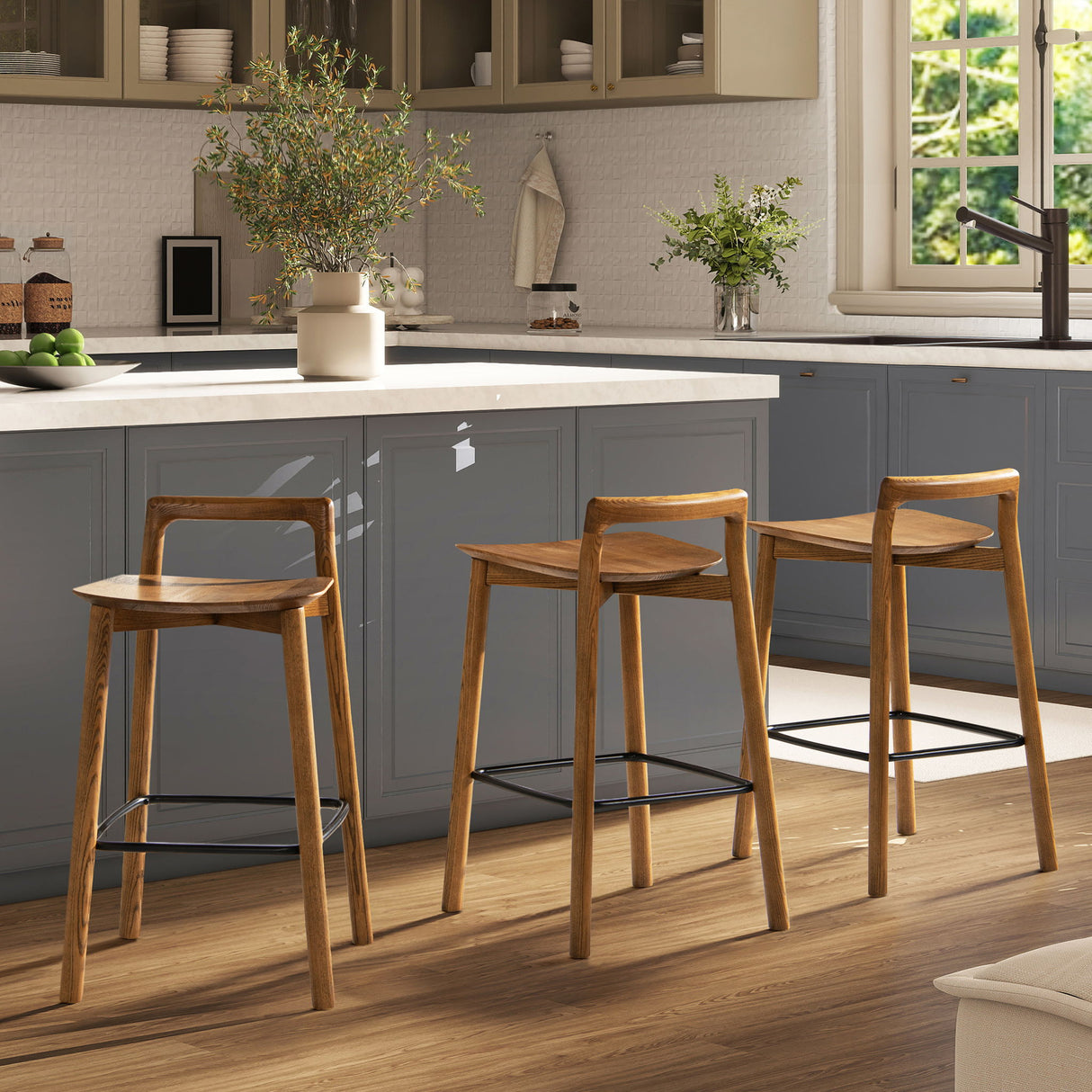 Sven - Modern Minimalist Low Back Counter Stool - Dark Brown Walnut by Jennifer Taylor Home | Bel Furniture