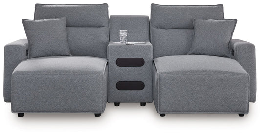 Modmax - Salt And Pepper - Reclining Sectional Gray 3 Pc. Double Chaise Power Reclining Sectional With Audio Console by Signature Design by Ashley® | Bel Furniture