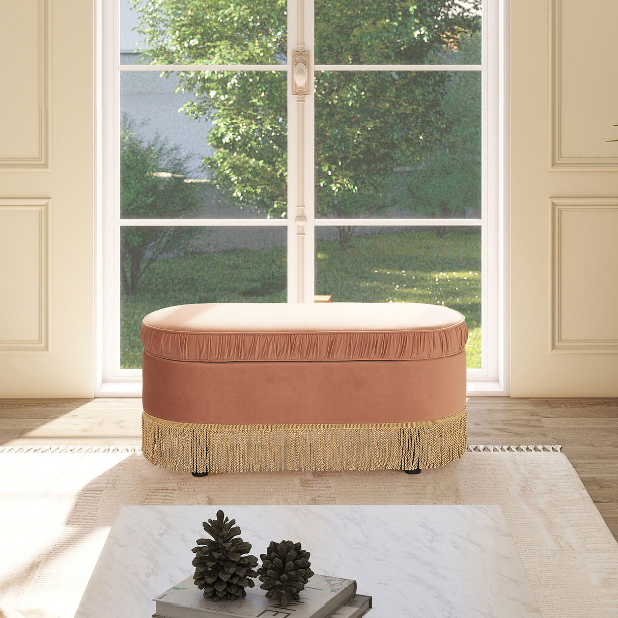 Serena - Contemporary Design Oval Storage Bench Ottoman by Jennifer Taylor Home | Bel Furniture