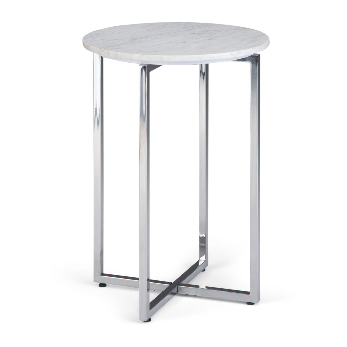 Marsden - Side Table With Polished Stainless Steel Base - White / Silver by Simpli-Home | Bel Furniture