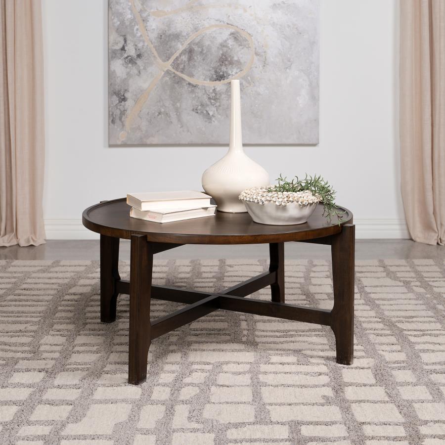 Cota - Round Solid Wood Coffee Table - Dark Brown by Coaster Fine Furniture | Bel Furniture