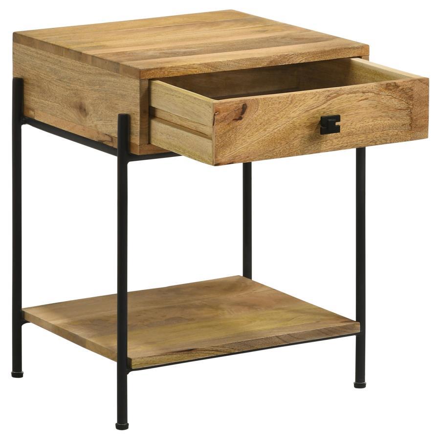 Declan - 1-Drawer Wood Accent Side Table - Natural Mango by CoasterEssence | Bel Furniture