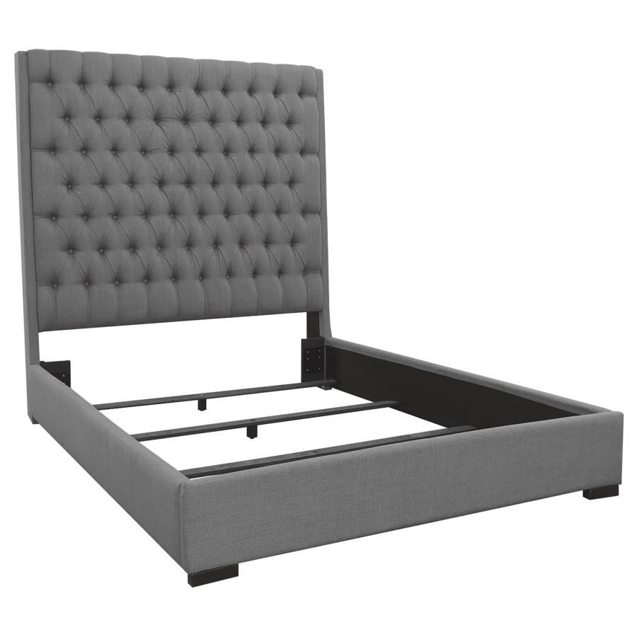 Camille - Upholstered Panel Bed Dark Gray by CoasterEssence | Bel Furniture