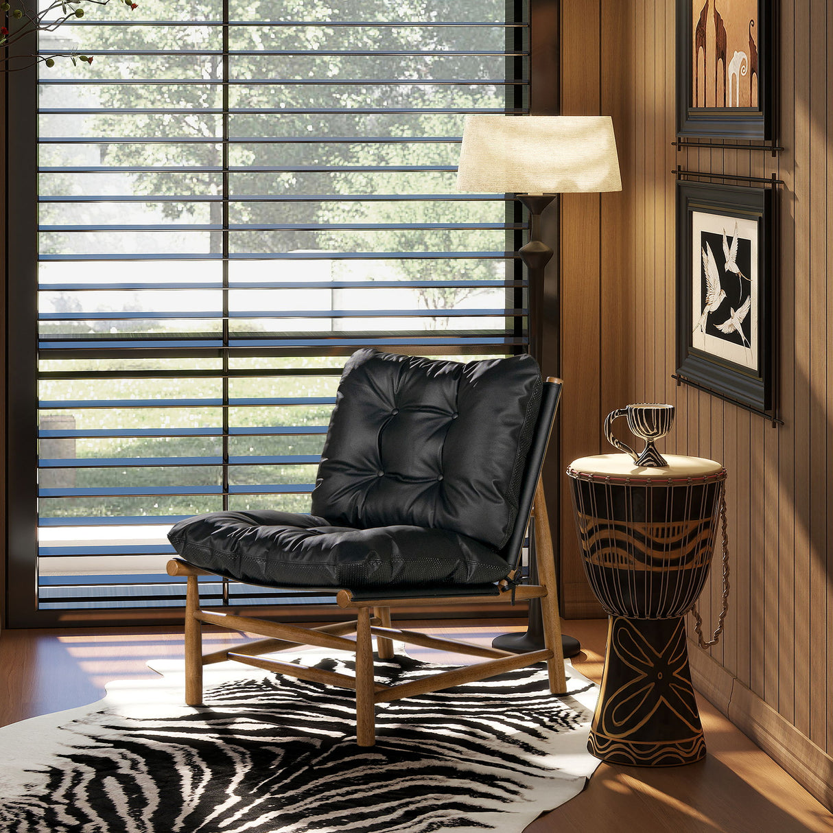Oxford Leather Mid-Century Modern Accent Chair - Noir Black by Jennifer Taylor Home | Bel Furniture