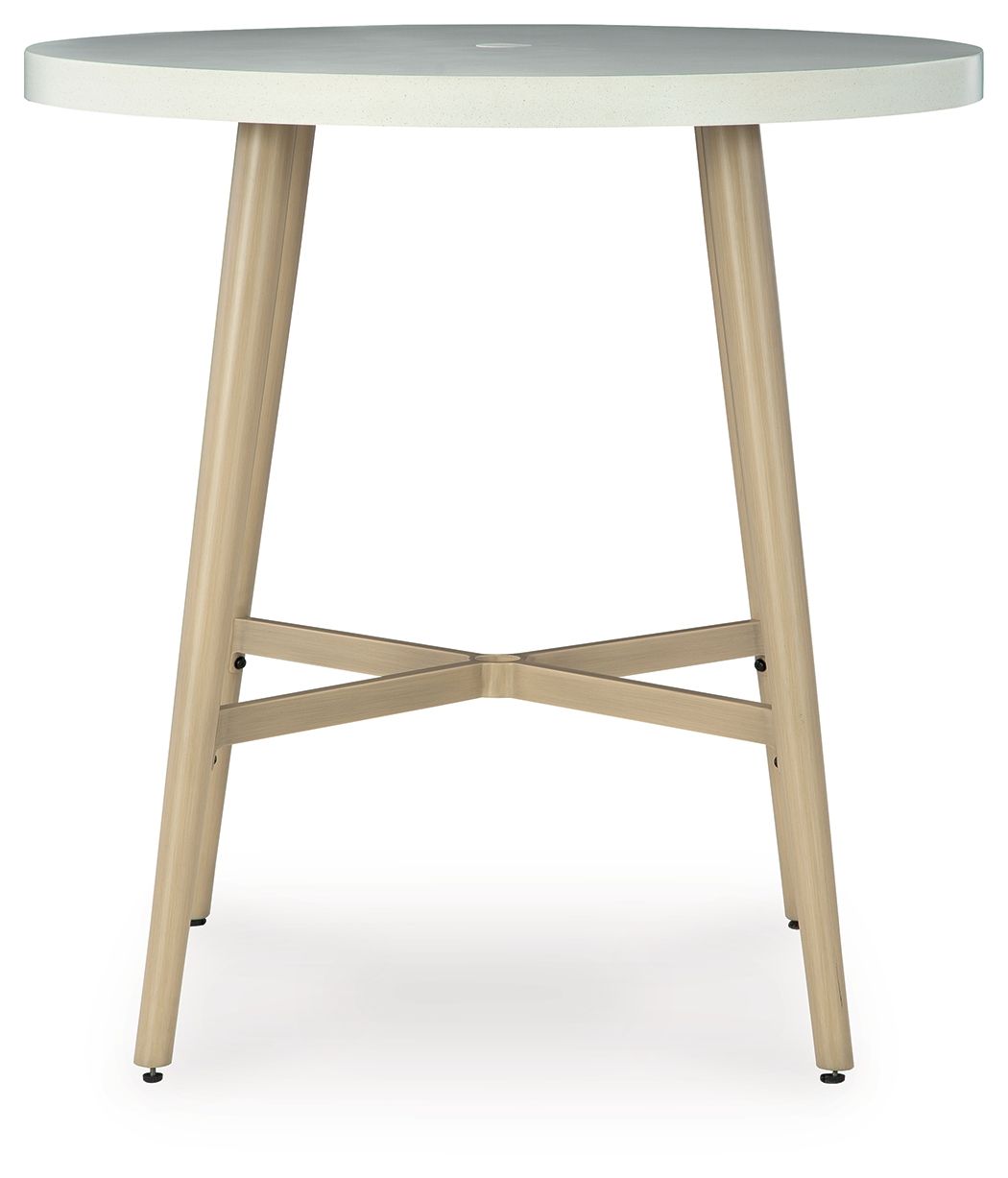 Seton Creek - Beige - Round Bar Table With Umbrella Option by Signature Design by Ashley® | Bel Furniture